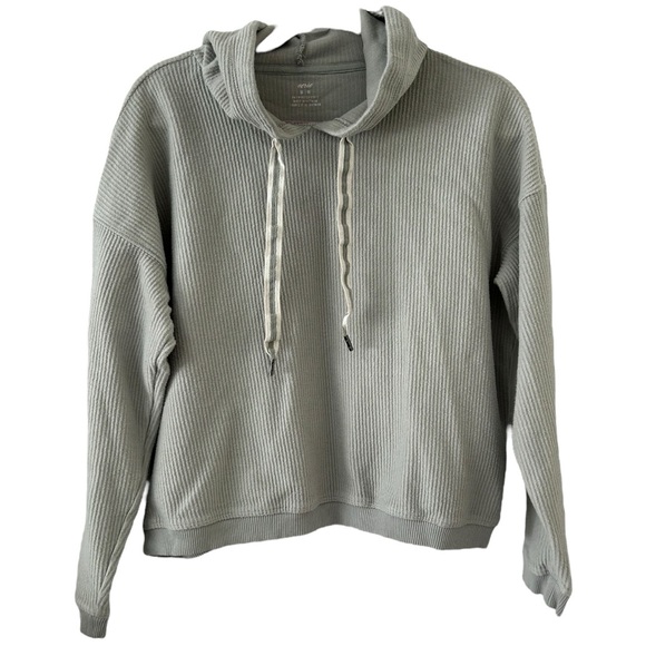 Aerie Women’s‎ Ribbed Cropped Hooded Sweatshirt Drawstring Sz M - Picture 1 of 6